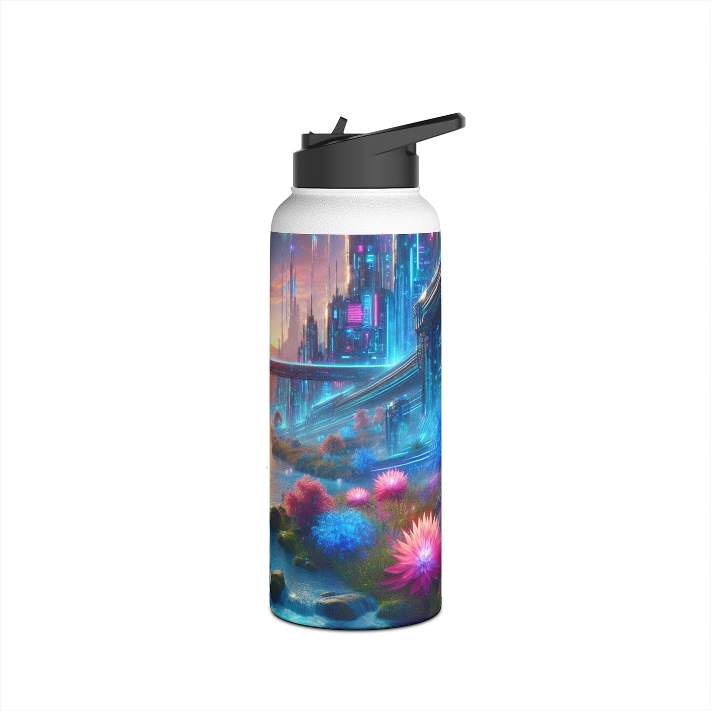 Futuristic Cityscape Water Bottle