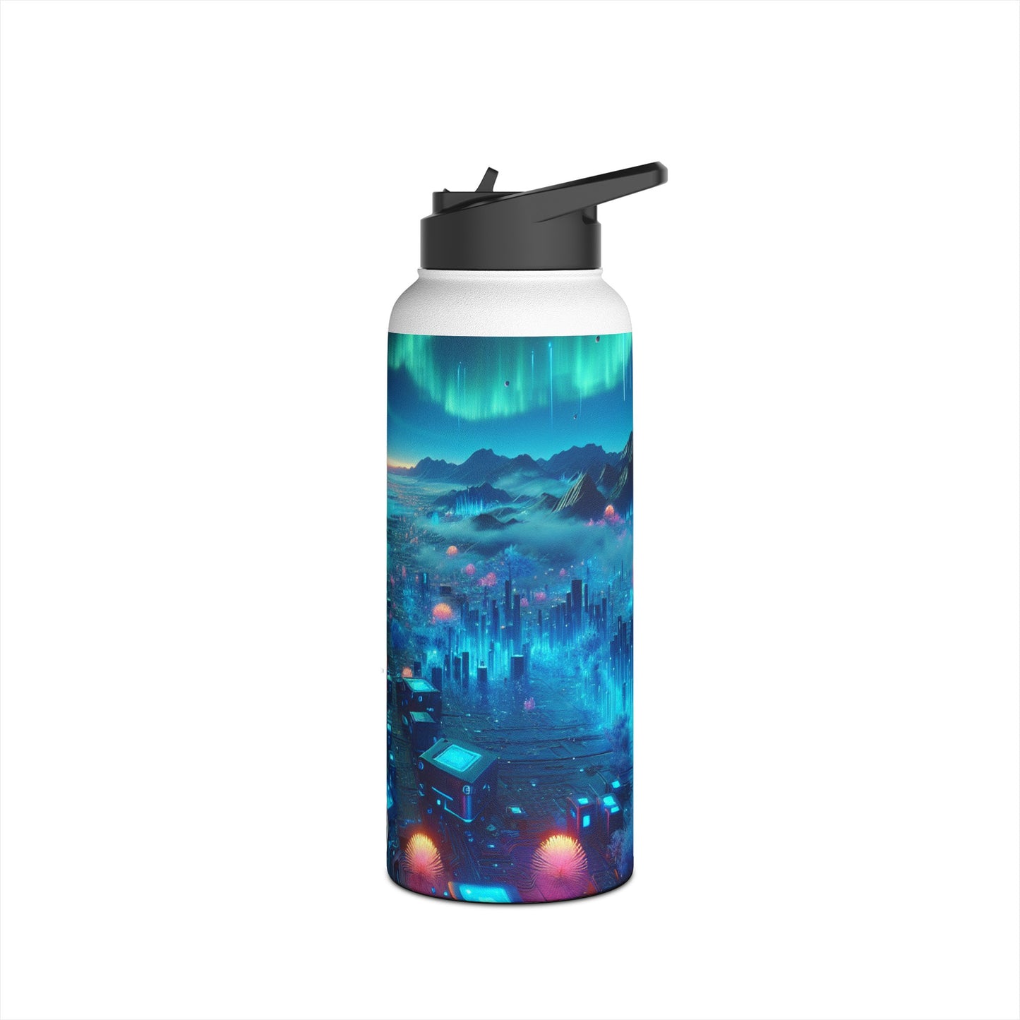 Futuristic Cityscape Water Bottle