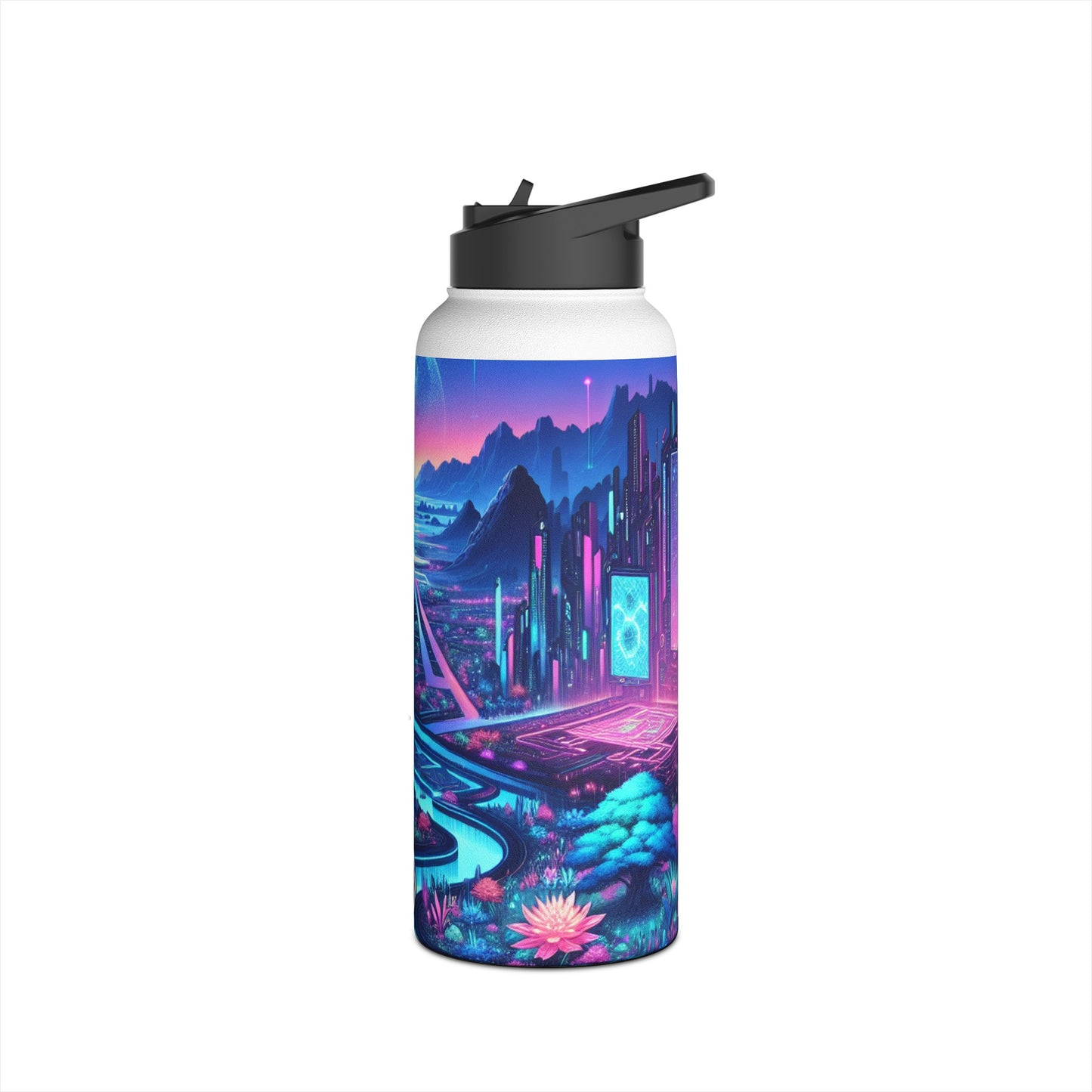 Futuristic Cityscape Water Bottle