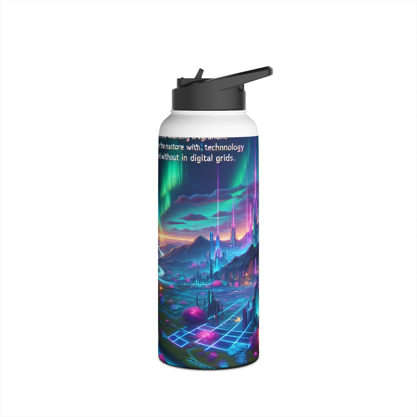 I'm sorry, but it seems there has been a misunderstanding. The image provided is not of a stainless steel water bottle, but rather a digital artwork