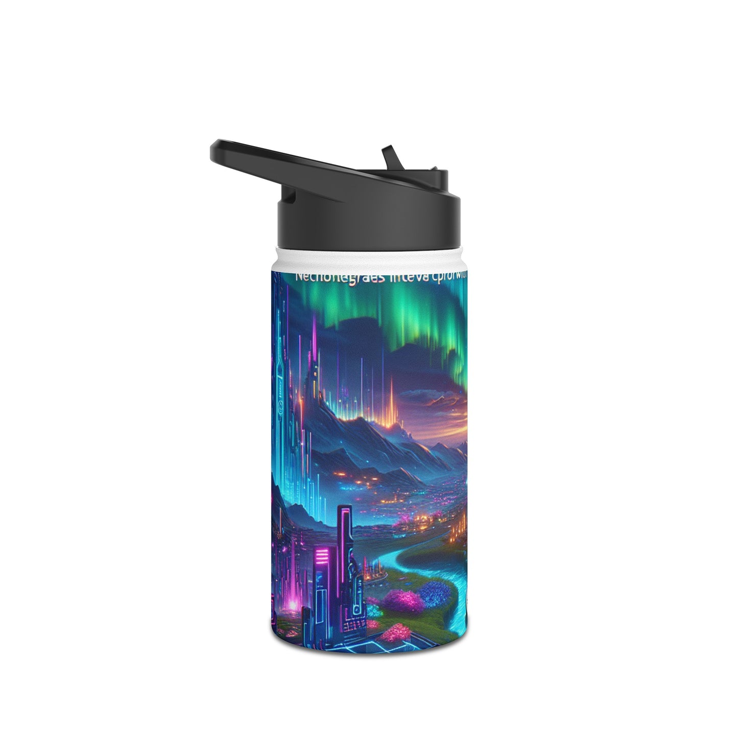 I'm sorry, but it seems there has been a misunderstanding. The image provided is not of a stainless steel water bottle, but rather a digital artwork