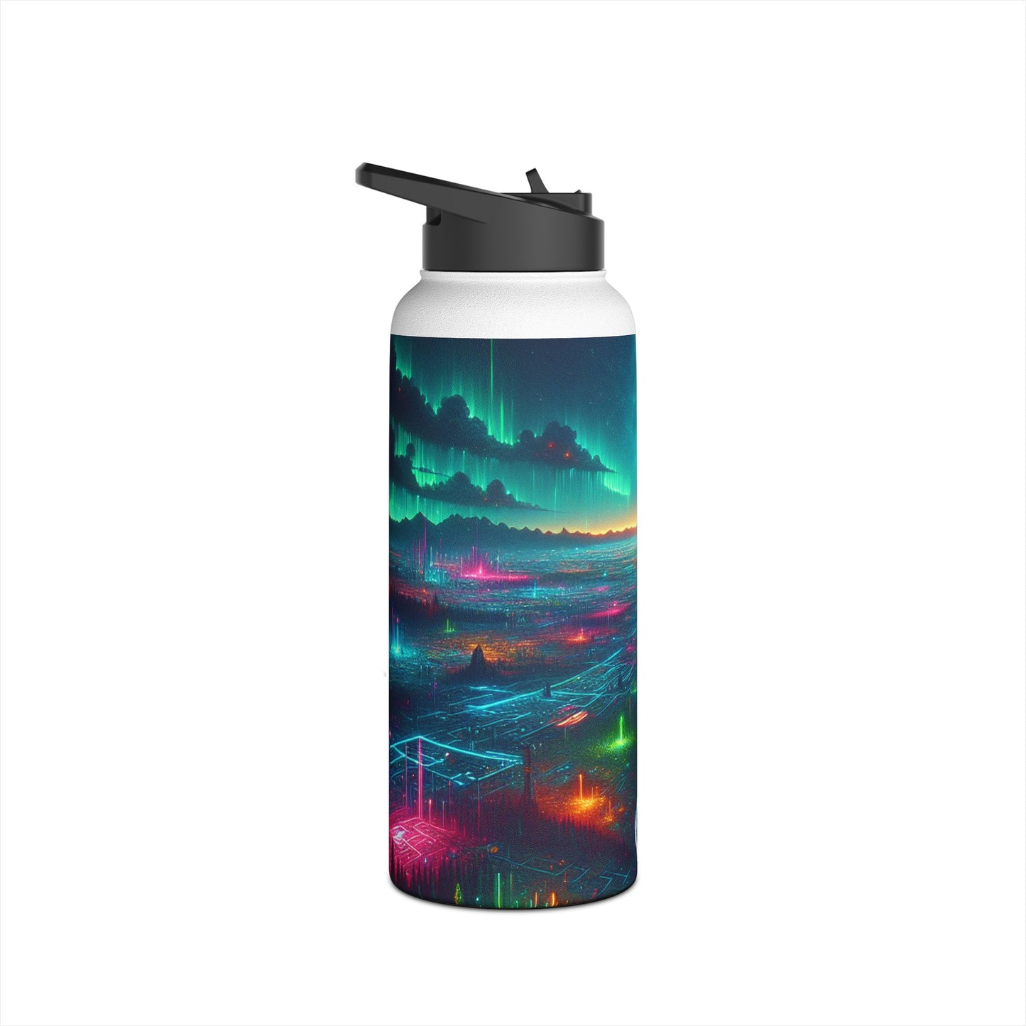 I'm sorry, but the image provided does not depict a stainless steel water bottle or any related product. It appears to be a digital artwork of a