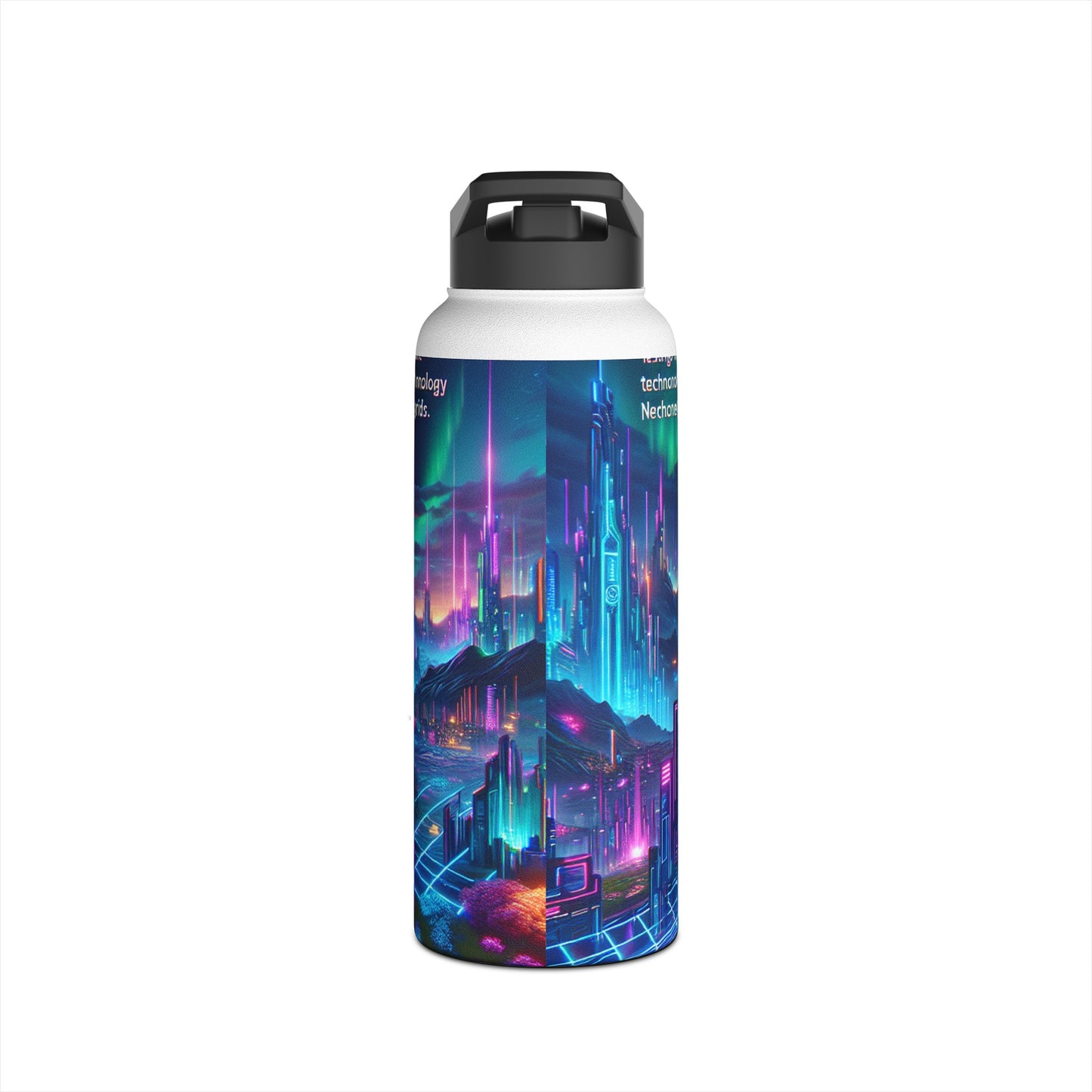 I'm sorry, but it seems there has been a misunderstanding. The image provided is not of a stainless steel water bottle, but rather a digital artwork