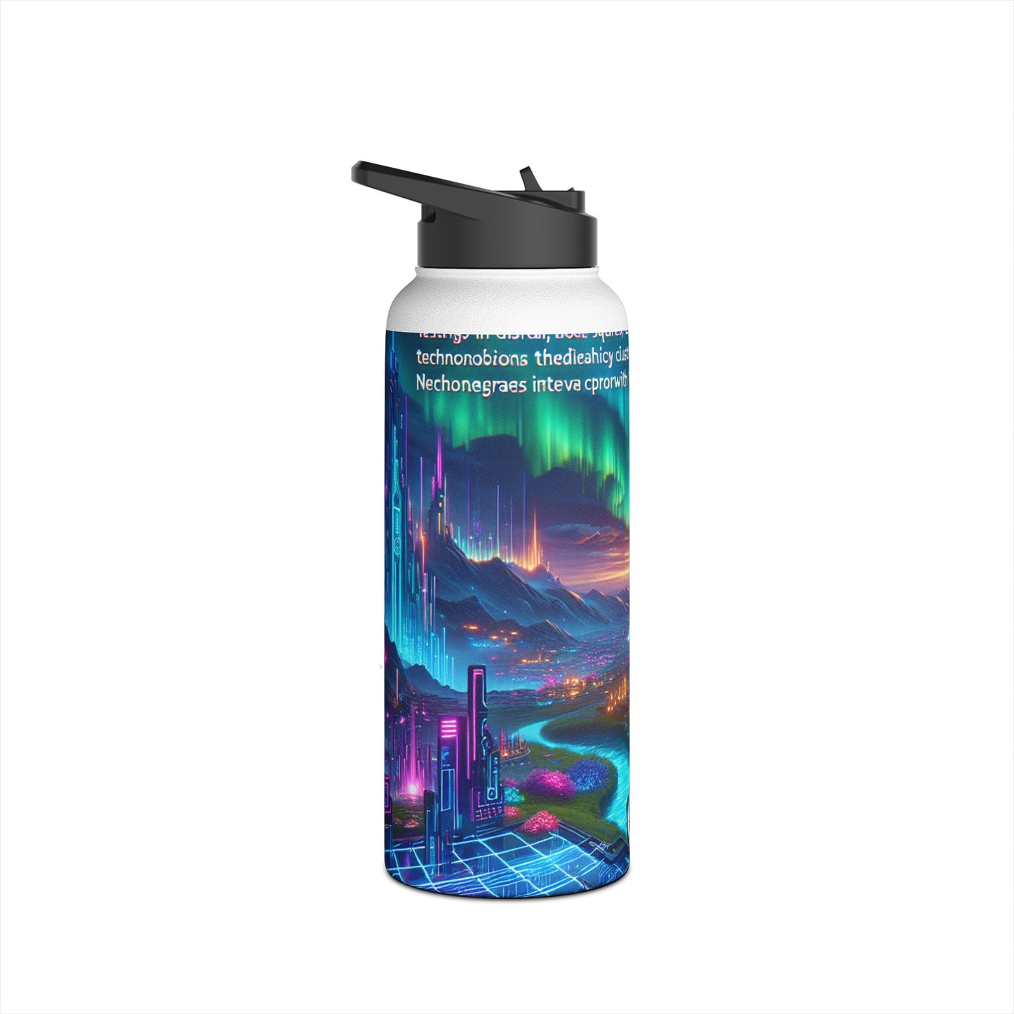 I'm sorry, but it seems there has been a misunderstanding. The image provided is not of a stainless steel water bottle, but rather a digital artwork