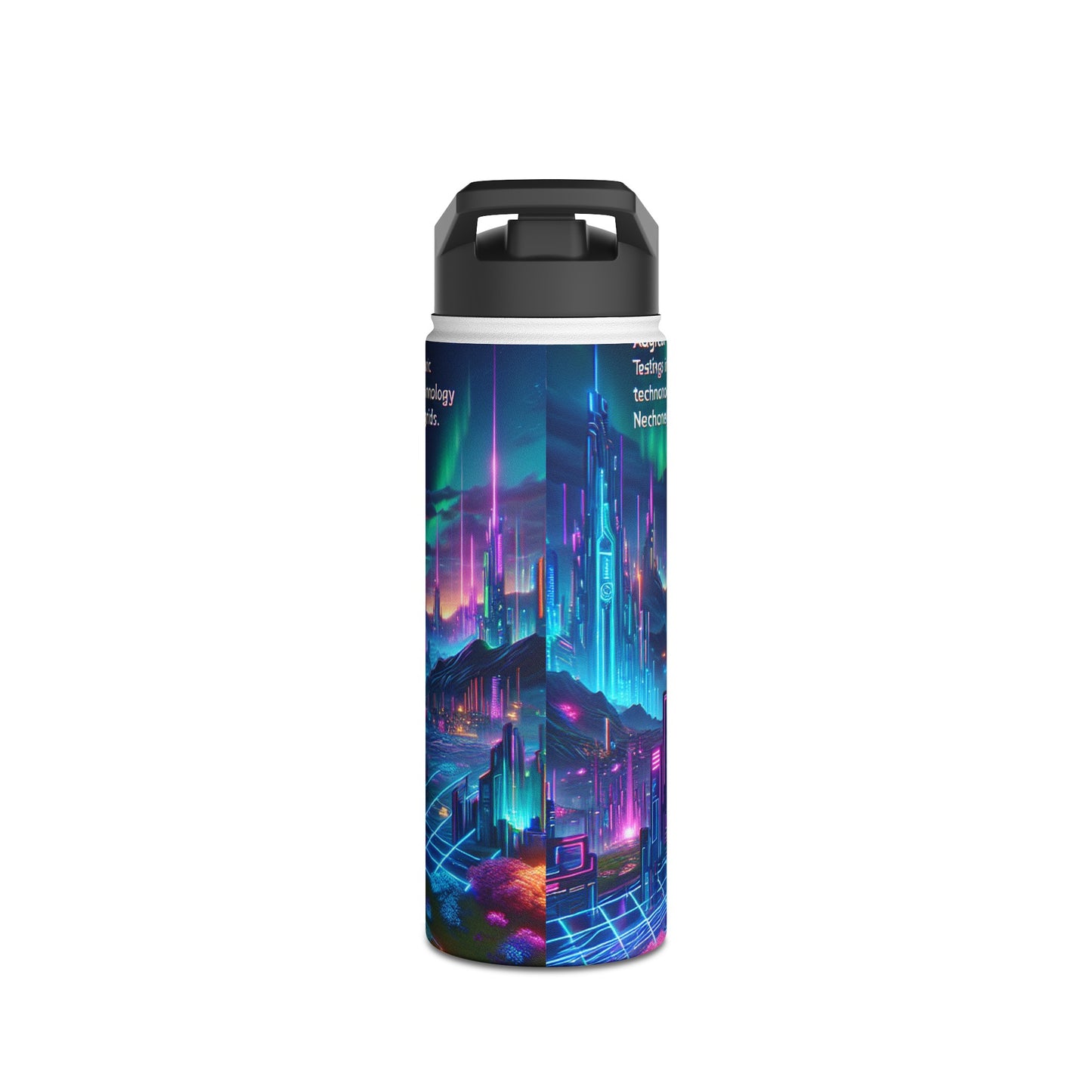 I'm sorry, but it seems there has been a misunderstanding. The image provided is not of a stainless steel water bottle, but rather a digital artwork