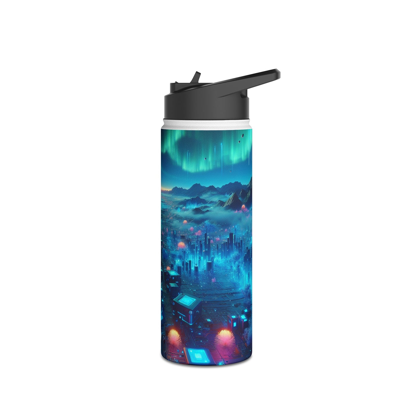 Futuristic Cityscape Water Bottle