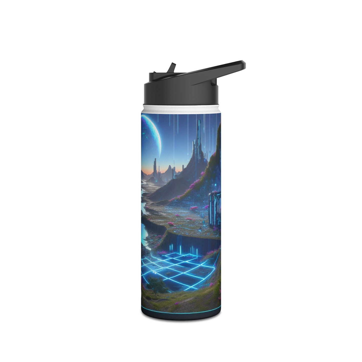 I'm sorry, but it seems there has been a misunderstanding. The image provided does not depict a stainless steel water bottle or any related product. Instead