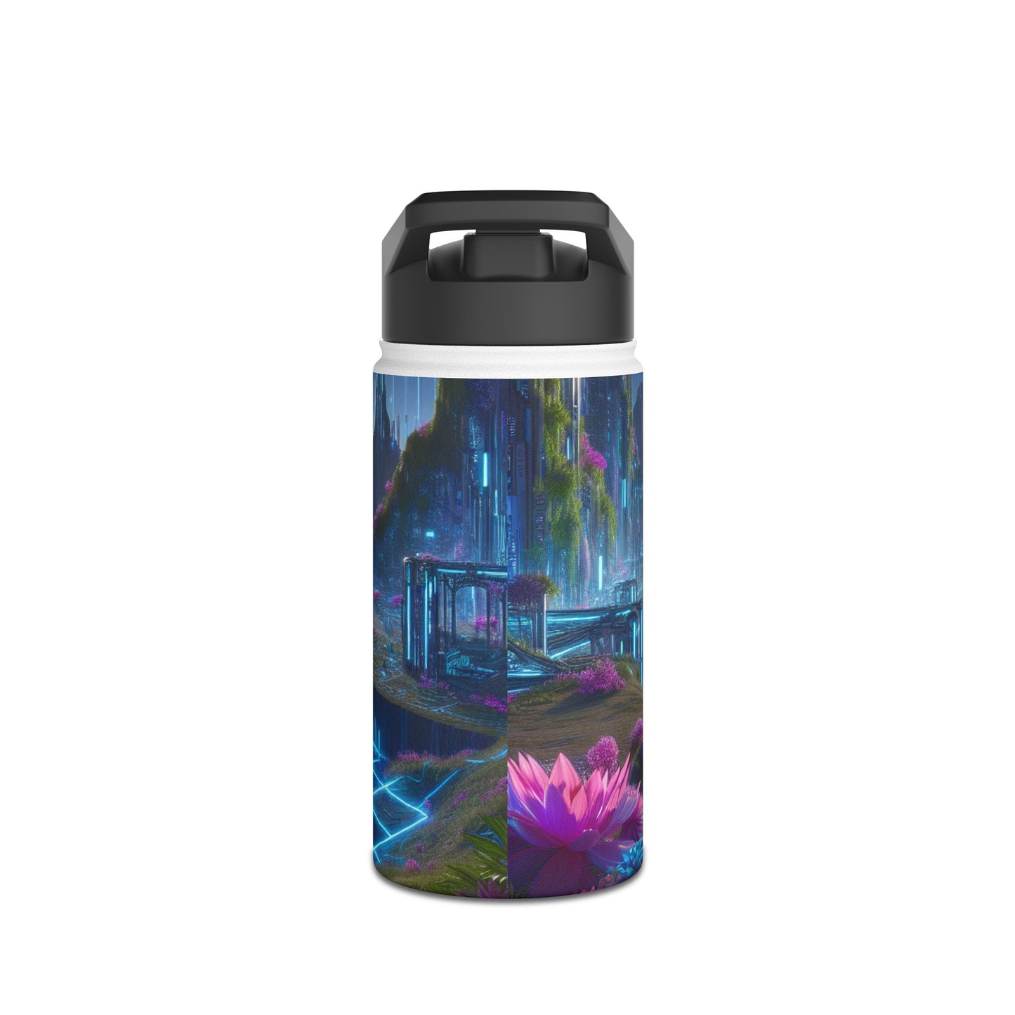 I'm sorry, but it seems there has been a misunderstanding. The image provided does not depict a stainless steel water bottle or any related product. Instead