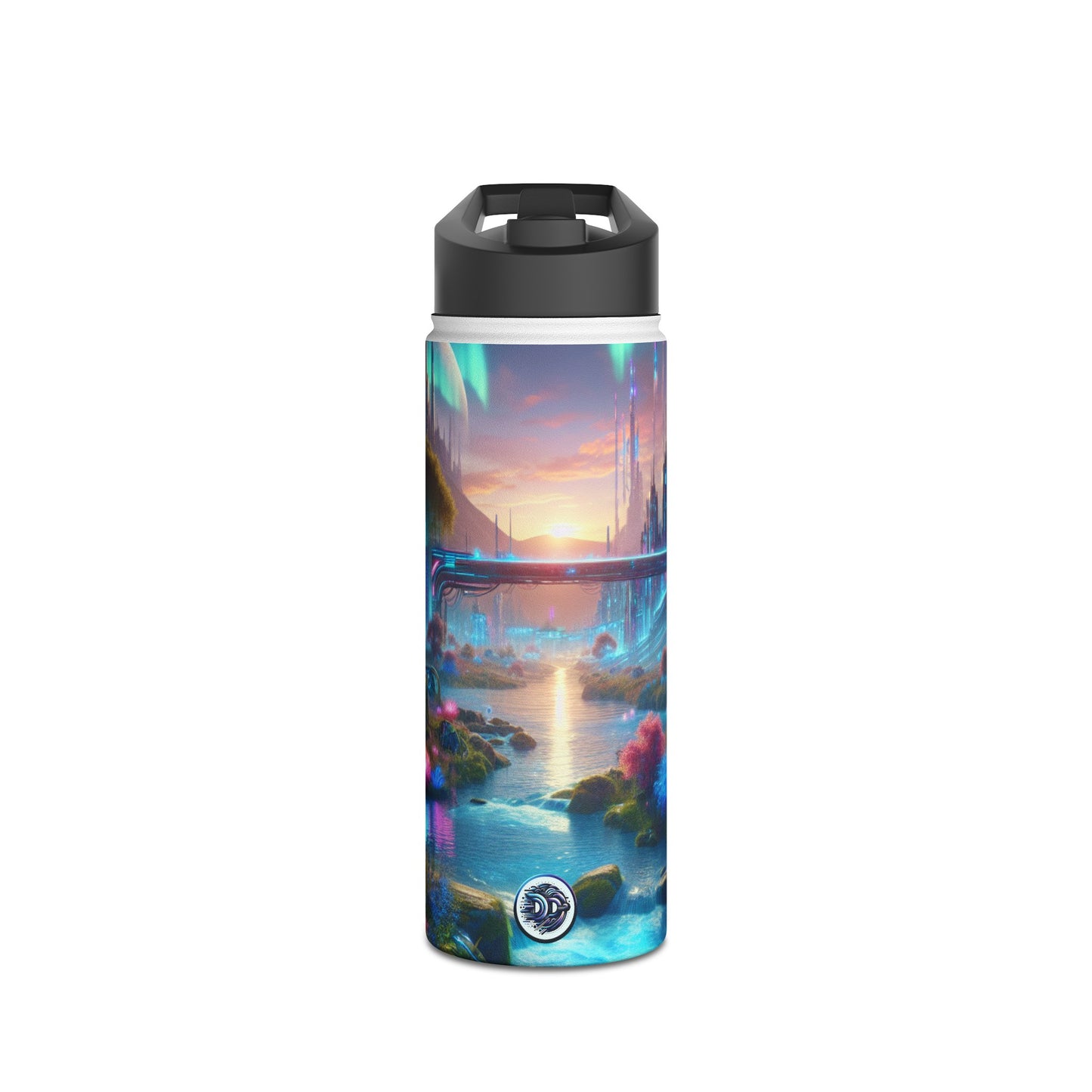 Futuristic Cityscape Water Bottle