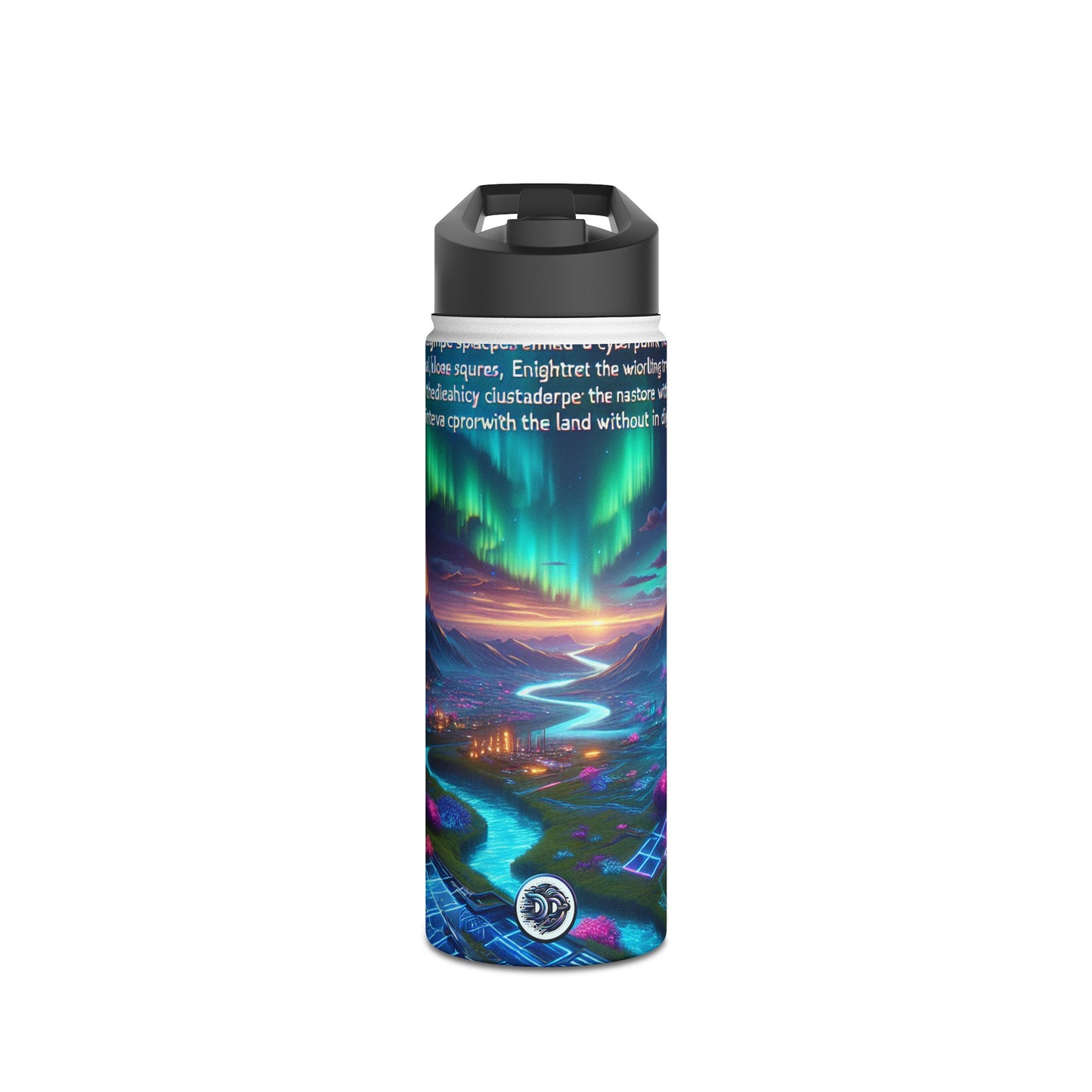 I'm sorry, but it seems there has been a misunderstanding. The image provided is not of a stainless steel water bottle, but rather a digital artwork