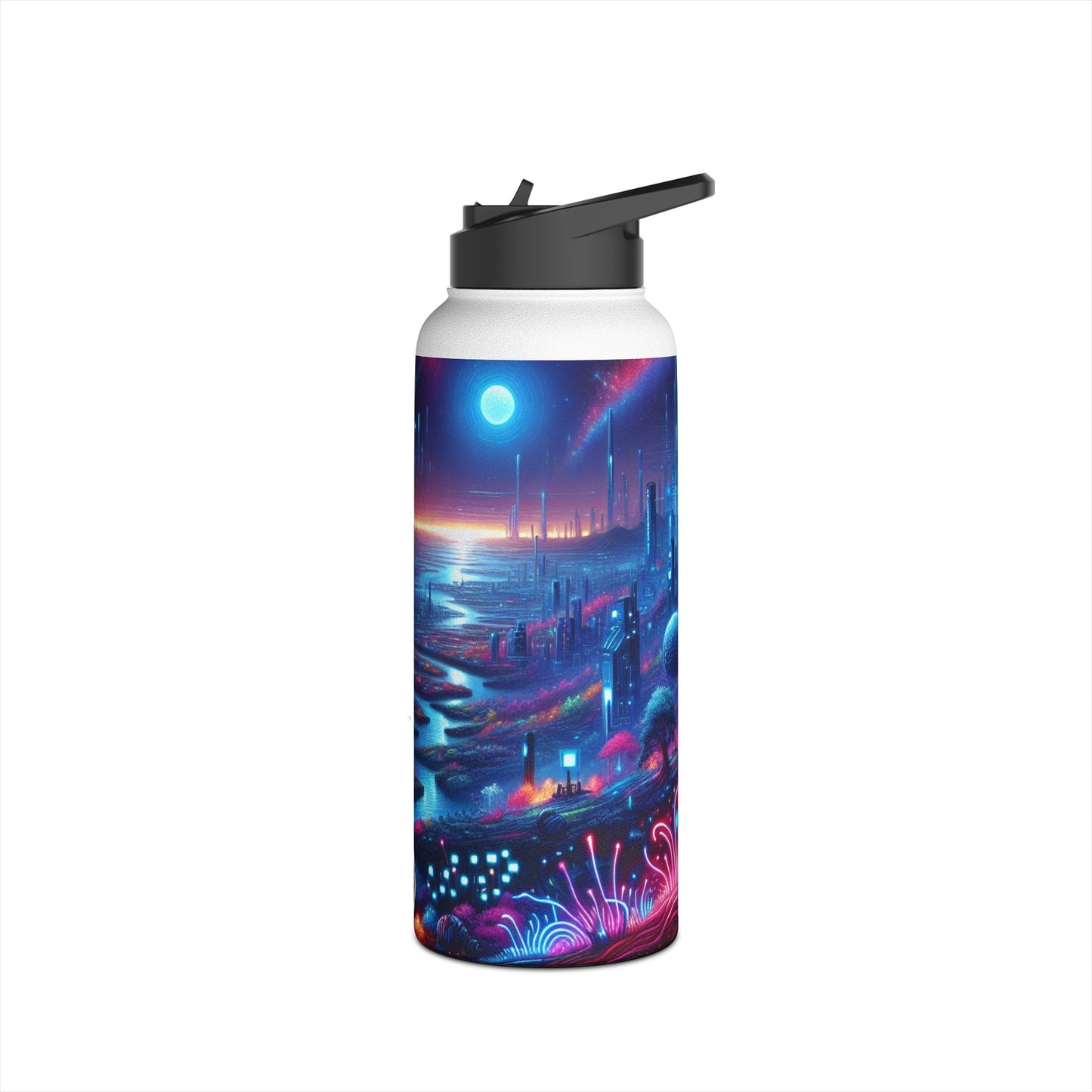 Futuristic Cityscape Water Bottle