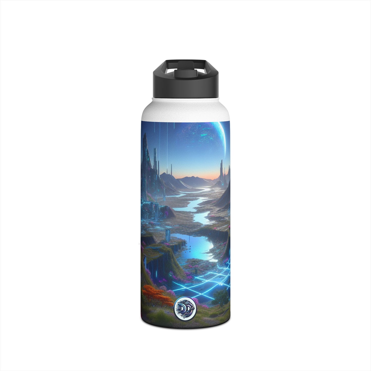 I'm sorry, but it seems there has been a misunderstanding. The image provided does not depict a stainless steel water bottle or any related product. Instead