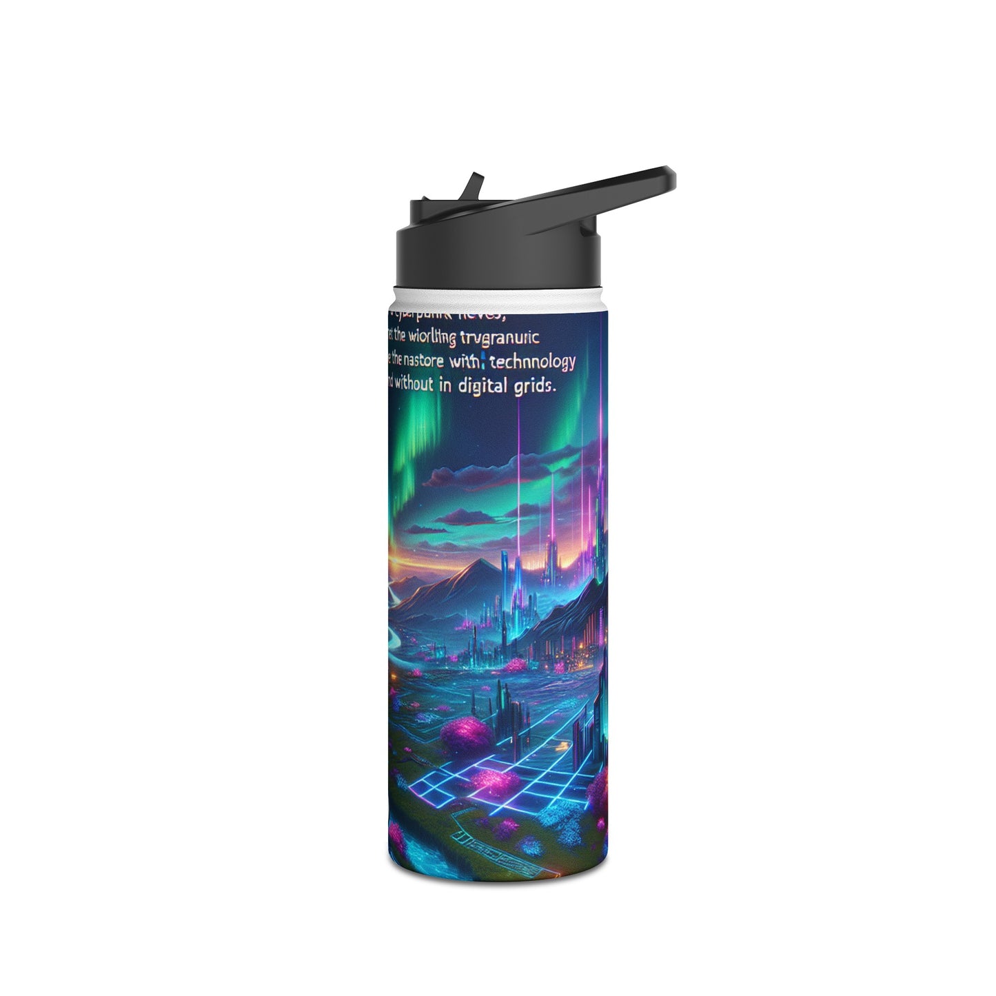 I'm sorry, but it seems there has been a misunderstanding. The image provided is not of a stainless steel water bottle, but rather a digital artwork